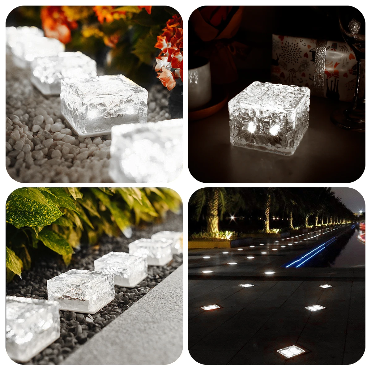 4Pcs Solar Led Light Clear Ice Cube Lights Outdoor Waterproof LED Solar Brick Light Square Buried Lamp Patio Lawn Garden Decor