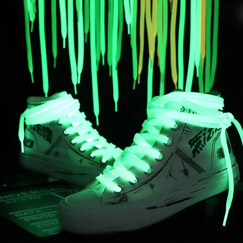 1 Paar flache, leuchtende Schuhbänder, die im Dunkeln leuchten, neonfarbene Schuhbänder für Sneaker, neu. – Detail 7