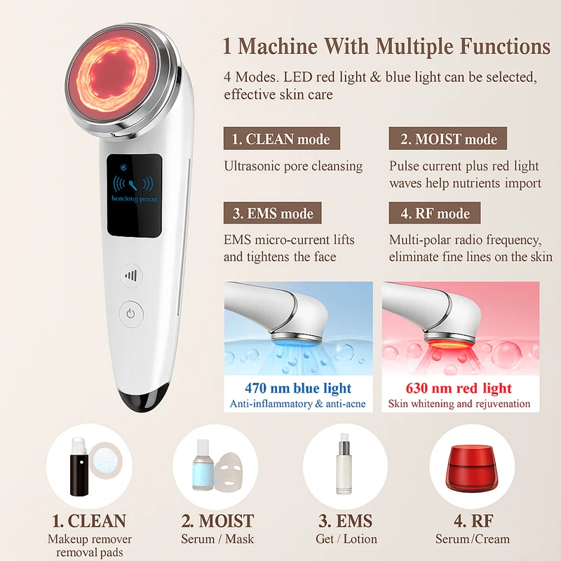 Microcurrent Lifting Beauty Device Photon Rejuvenation with Constant Temperature EMS Vibration Heating Pore Cleansing Skin Care