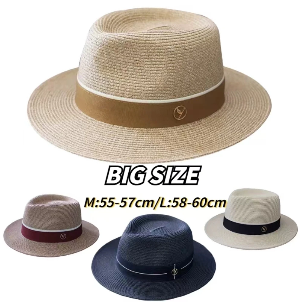 New Designer Natural Panama Soft 60cm Straw Hat Summer Women Men Wide Brim Beach Fedoras Caps UV Protection Sun Hats Couple Gift