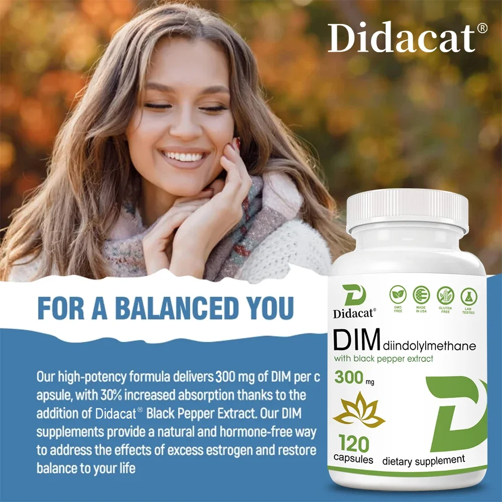 DIM (Diindolylmethane) with Black Pepper Extract 300mg Reduces Menopausal Symptoms and Reduces Oxidation