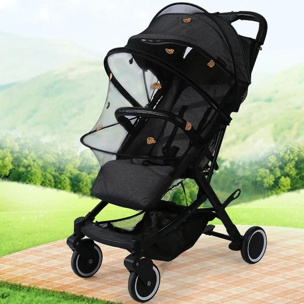 New Ventilate Stroller Mosquito Net Mesh Zipper Pushchair Mosquito Net Cartoon Embroidery Folding Baby Mosquito Cover Outside