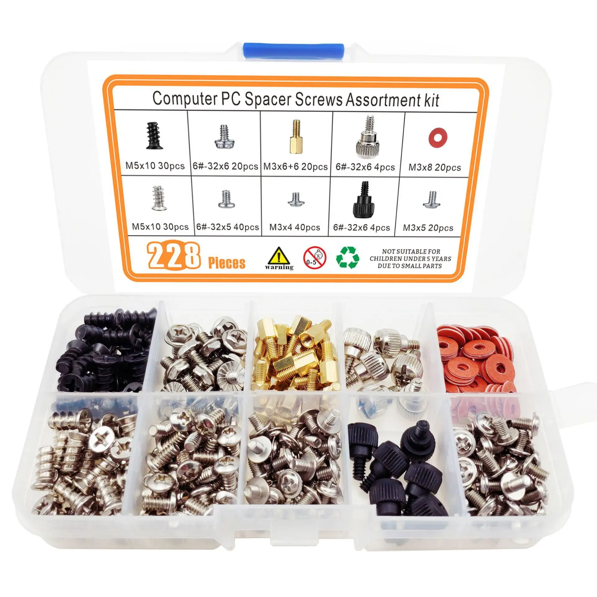 228 Pcs computer case screw kit box, can be combined and matched with box mounted machine screws self tapping