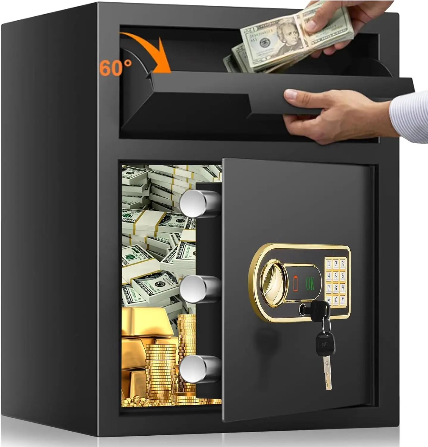 

Большой огнестойкий сейф для бизнеса, 2,8 куб. фута, противоугонный сейф для наличных денег со слотом и кодовым замком, сверхмощный депозит