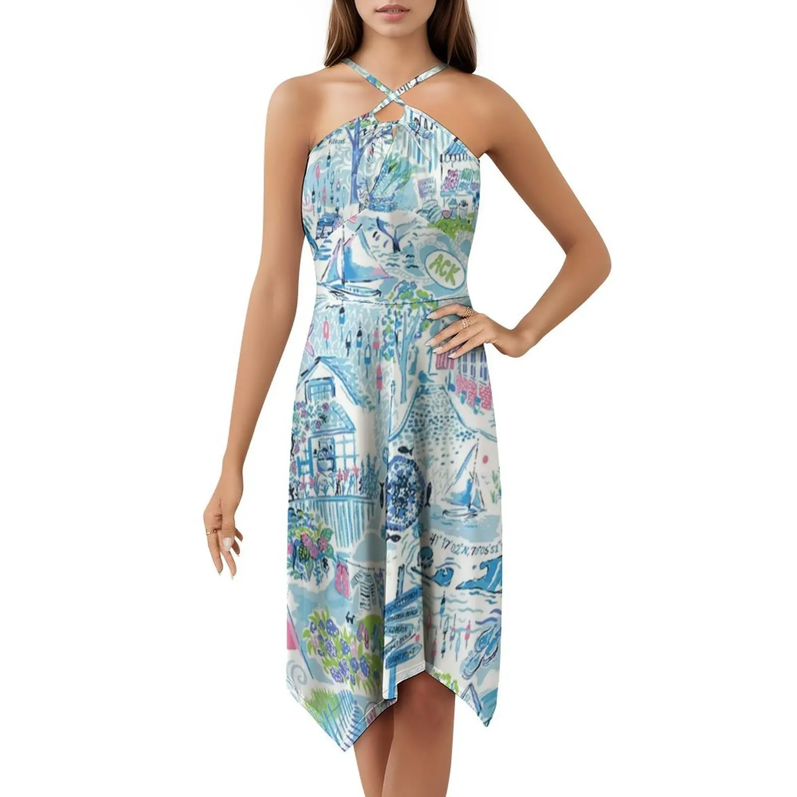 فستان Loves Lily Sea Floral Smock للنساء للربيع والصيف فستان كاجوال للحفلات وحقيبة المحفظة وفساتين الحفلات