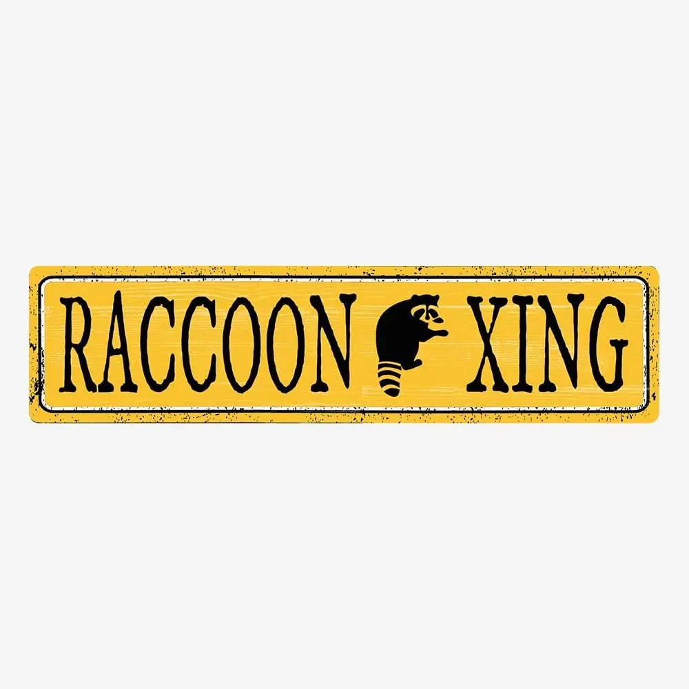 Vintage Raccoon Xing Crossing Sign, Animal Raccoon Crossing Metal Tin Sign Decor, Rustic Wall Decorations, Street Road Traffic S