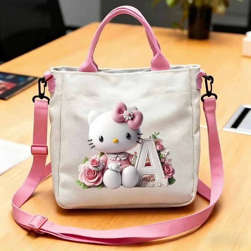 

Сумка через плечо Sanrio Hello Kitty с принтом букв A-Z, женская сумка большой вместимости, портативная сумка через плечо из холста, подарок