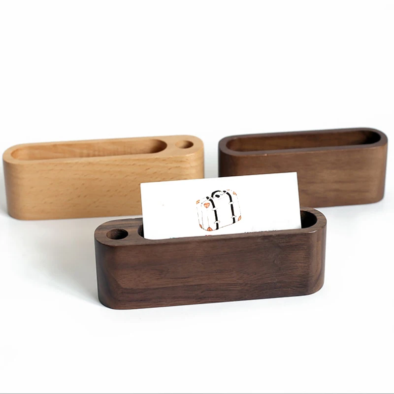 Holz Visitenkarte halter mit Stifts chlitz Desktop Visitenkarte Display Stand Memo Halter Aufbewahrung sbox Karte Organizer für Büro