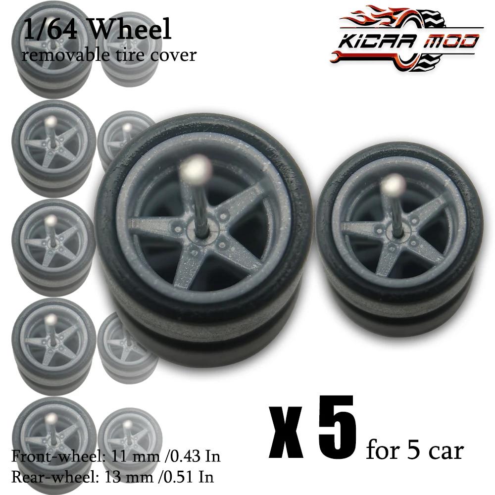 1/64 Vorderräder klein und Hinterräder groß mit abnehmbaren Gummireifen und Pentagramm-Speichen für Modellautos für MINIGT (5 Sets) – Detail 8