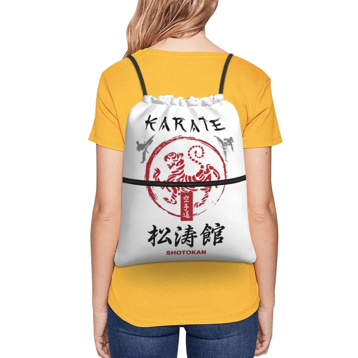 Shotokan Karate Symbol And Kanji White Text Backpacks Fashion Drawstring Bags Shoes Bag Book Bags for Travel Students