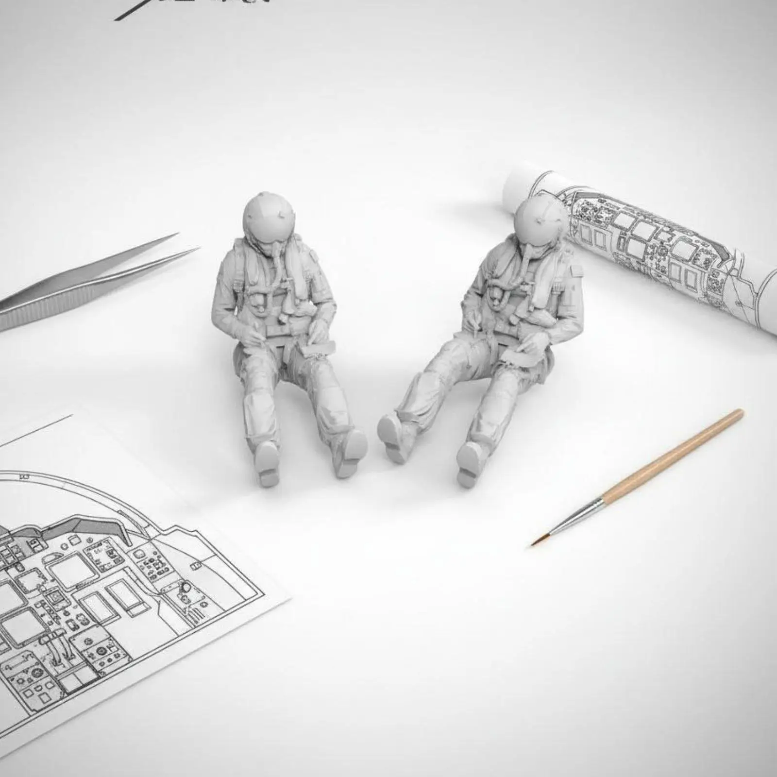 Aircraft Replica Cockpit Crew Figure Set Resin Fighter Jet Model Combat Plane Figure for 1 by 48 Scale Collection