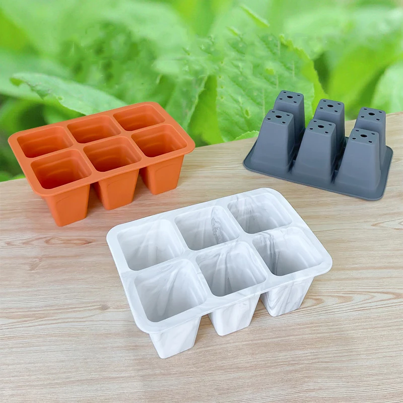 1Pc Seed Starter Tray 6 Cells Silicone Seedling Planting Tray With Drain Holes Reusable Gardening Seedling Germination Container