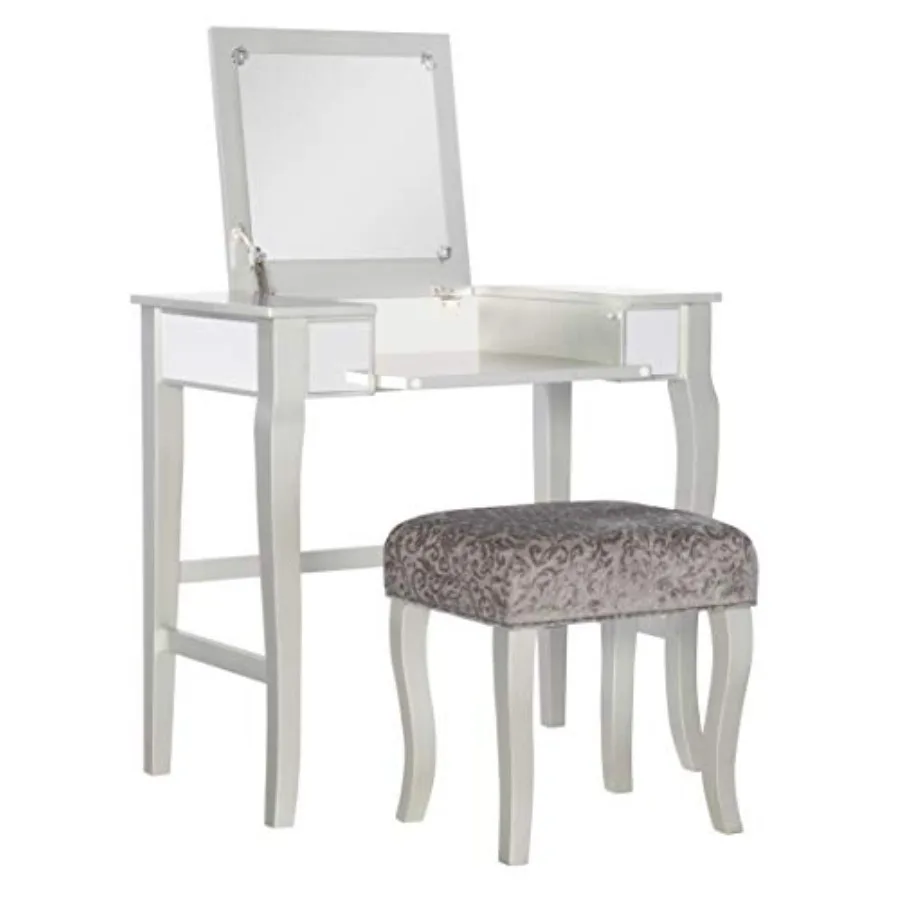 Bathroom vanity set in silver finish, MDF material, sleek modern design for compact spaces, 32 W x 18 D x 46.75 H