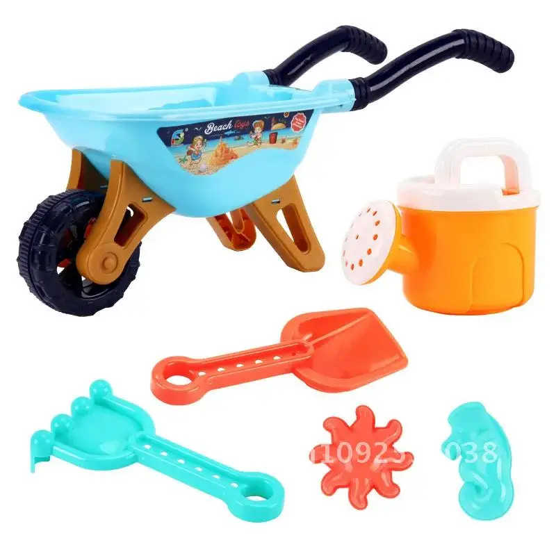 Summer Outdoors Children's Large Beach Toys Seaside Hand Pushcart Of Water 6Pcs Digging Toys Set House Sand Sets Cartoon