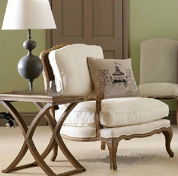 Solid wood sofa chair simple living room fabric tiger chair foot pedal combination leisure single sofa