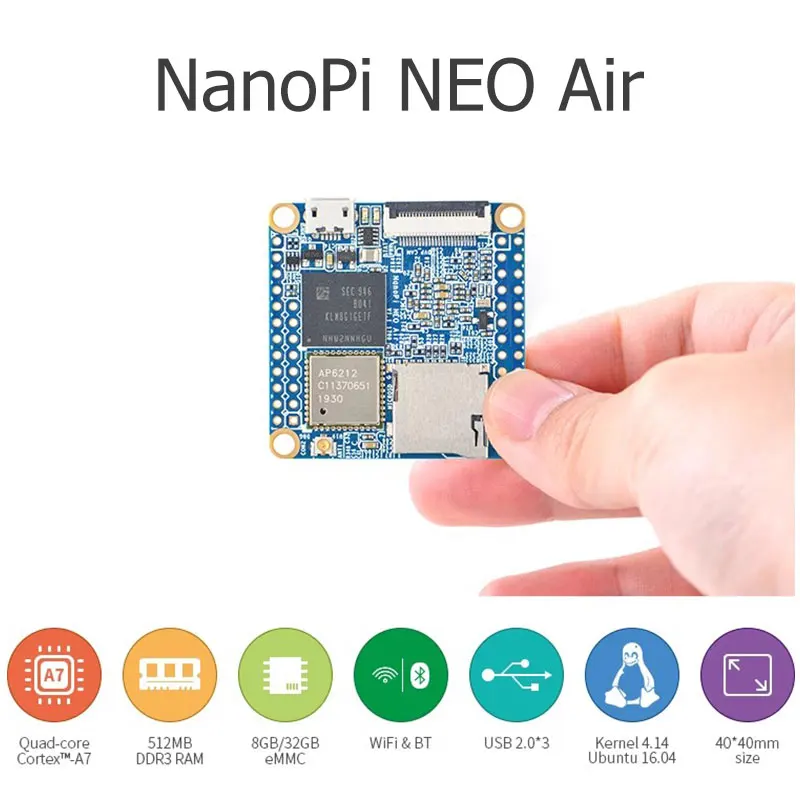 NanoPi NEO Air Allwinner H3 512MB RAM 8GB eMMC WIFI & Bluetooth Run UbuntuCore IOT Development Board