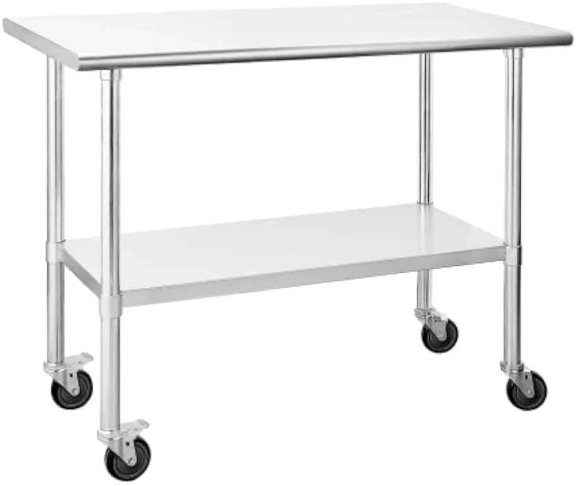 

Stainless Steel Table with Wheels 24 x 48 Inches Metal Prep Table with Adjustable Undershelf Stainless Table for Commercial