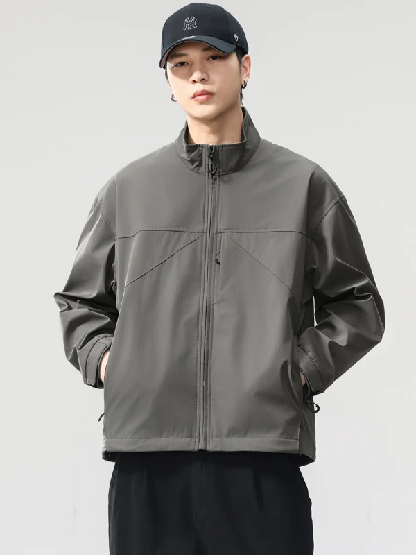 

Повседневная американская куртка-бомбер для мужчин, свободный крой, с воротником-стойкой, молодежная, на каждый день, из полиэстера, на молнии