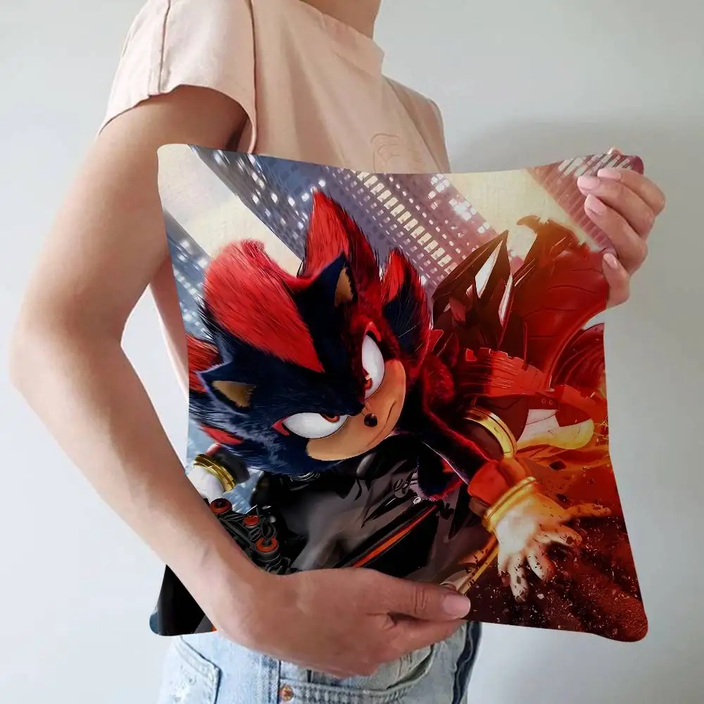 Movie S-Sonic The T-Hedgehog 3 45*45cm Cushion Cover Cushion Covers Natural Linen Breathable Sofa Bedroom Decor Pillowcase - view 4