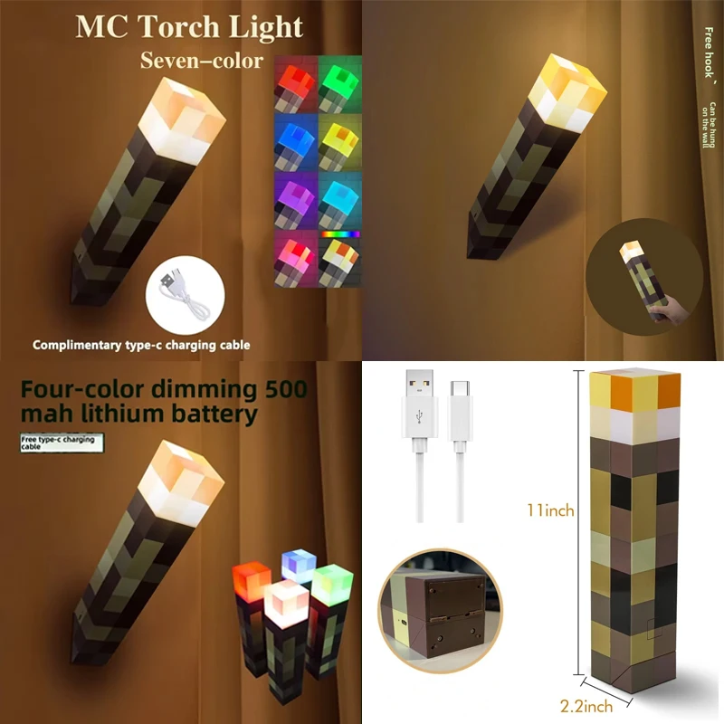 MC jeu Brownstone lampe torche Figure couleurs LED veilleuse chambre décorative lampe de Table USB charge avec boucle enfants jouet cadeau