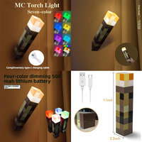 MC Game Brownstone Torch Lamp Figure Colors LED Night Light Bedroom Decorative Table Lamp USB Charging with Buckle Kids Toy Gift