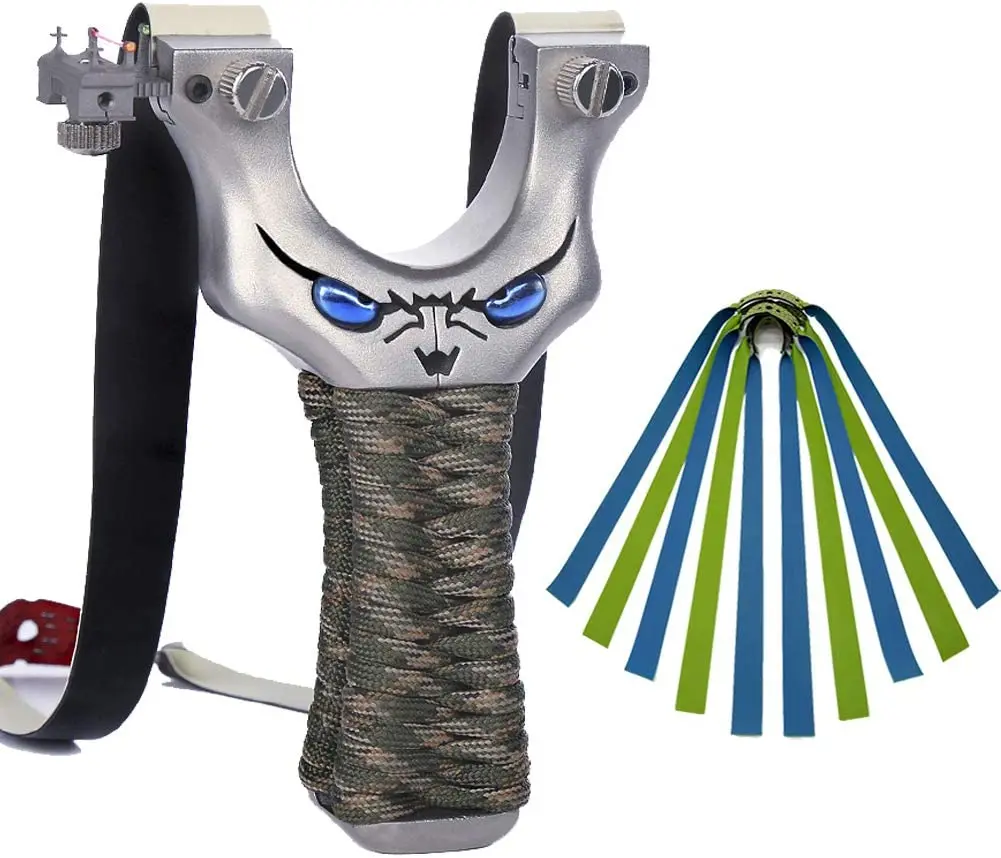 

Набор рогатки из нержавеющей стали, наружная охотничья катапульта с ручкой из Паракорда, для стрельбы на открытом воздухе, рыбалки, катапульта с прицелом, 5 резинок