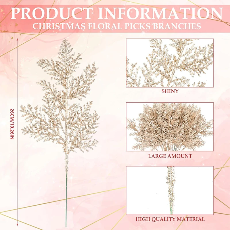 5/10 Stück Weihnachtsdekorationen, glitzernde Blätter, zum Aufhängen, Weihnachtsbaumschmuck, Kiefernzweige für 2026, Heimgeschenke, Dekoration – Detail 2