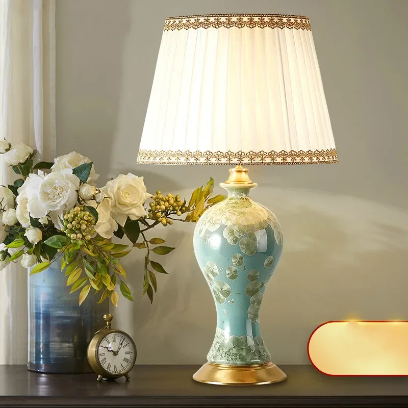 Copper table lamp for bedroom, night lamp, Jingdezhen ceramic lamp, luxury decorated led lamps for living room  WJ11