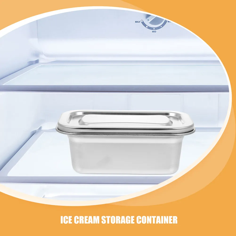 2Pcs Stainless Steel Ice Cream Storage Box Leakproof Reusable Kitchen Container for Homemade Ice Cream Fruit Vegetable Meal Prep