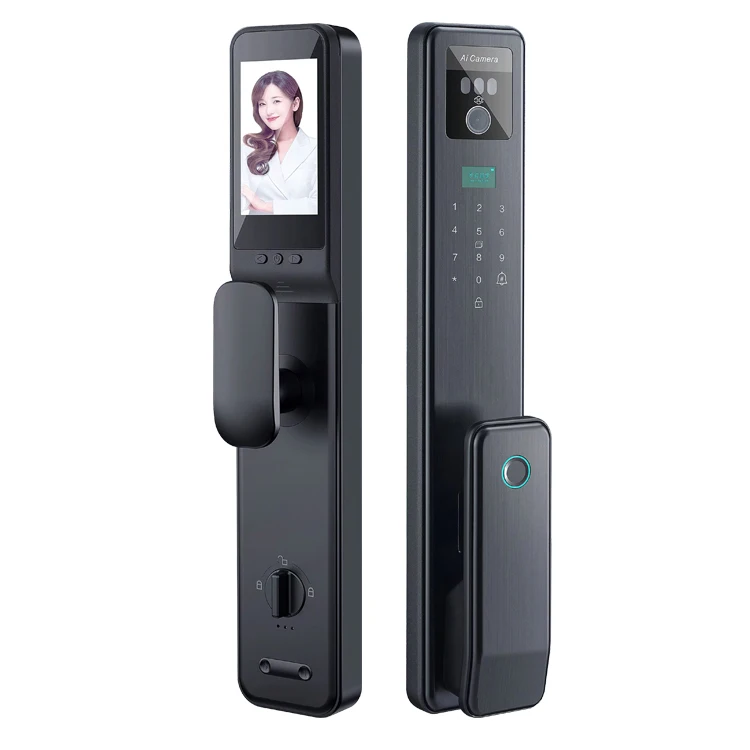 

Video intercom remote monitoring keyless Electronic digital 3D face recognition smart door lock handle fingerprint with