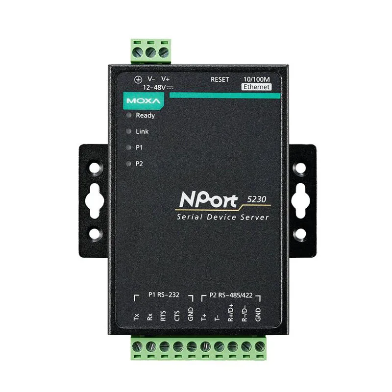 Servidor de dispositivo MOXA NPort 5230 de 2 puertos con 1 puerto RS-232 y 1 puerto RS-422/485, 0 a 55 ° Temperatura de funcionamiento C