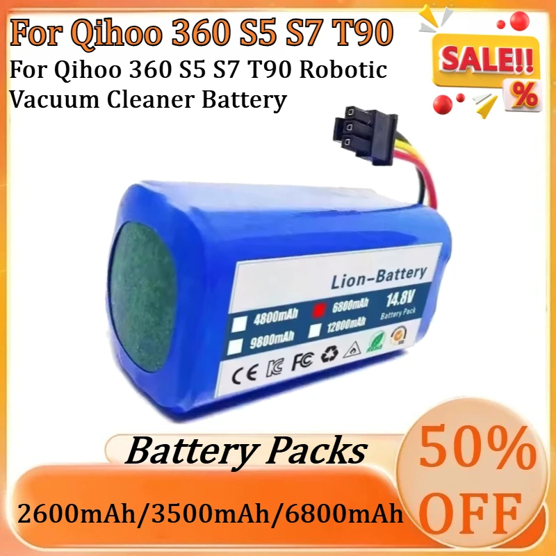 

2600mAh/3500mAh/6800mAh 14.4V Battery for Qihoo 360 S5 S7 T90 Robotic Vacuum Cleaner Replacement Batteries Part Battery
