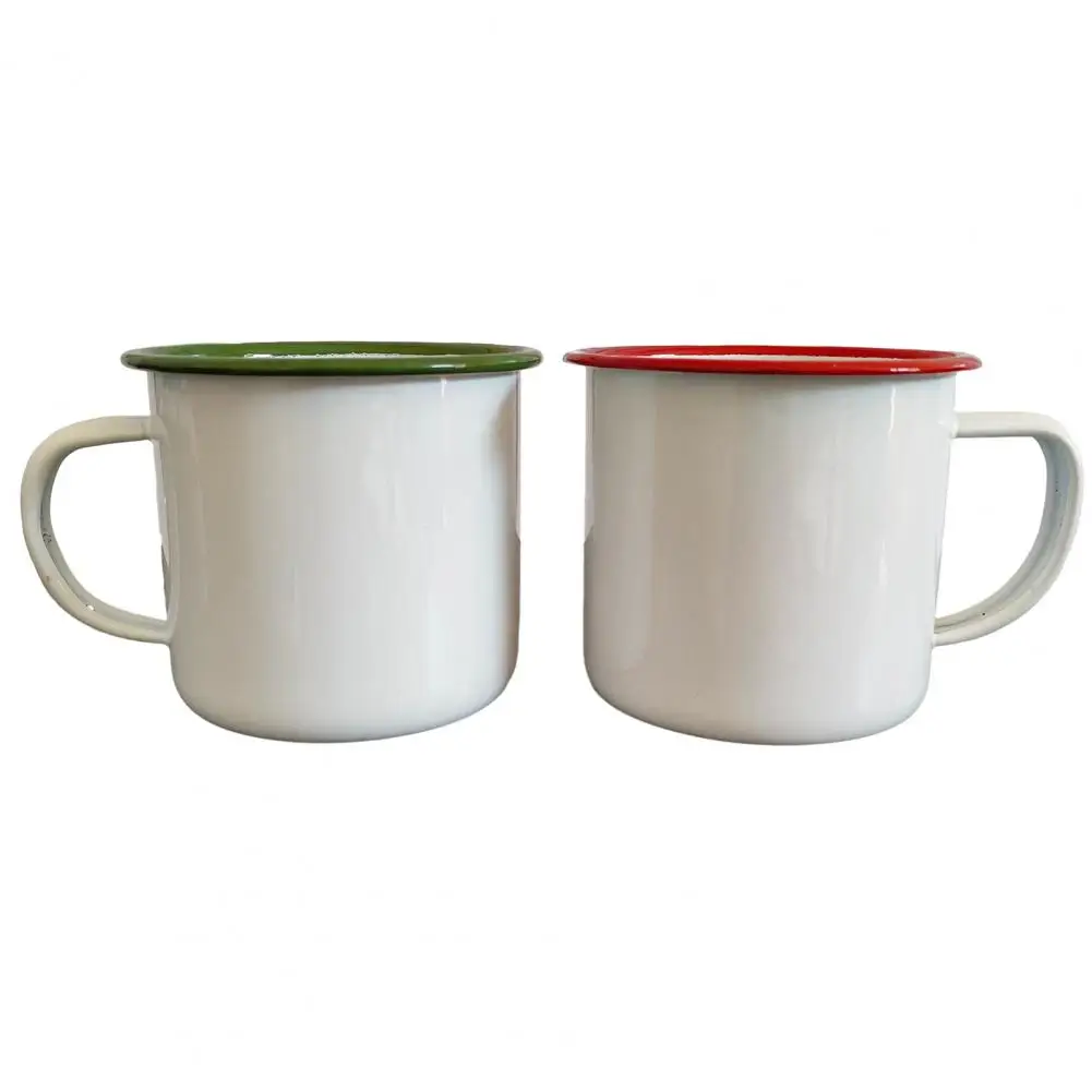Enamel Coffee Mug for Camping Enamel Coffee Mug with Multi-color Contrasting Rim 360ml Capacity Drinking Cup for Backpacking