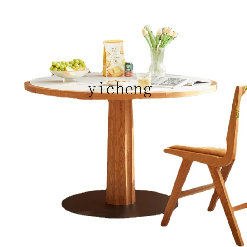 Zk Solid Wood round Table Rock Plate Retro Dining Room Household Small Apartment round Dining Table and Chair