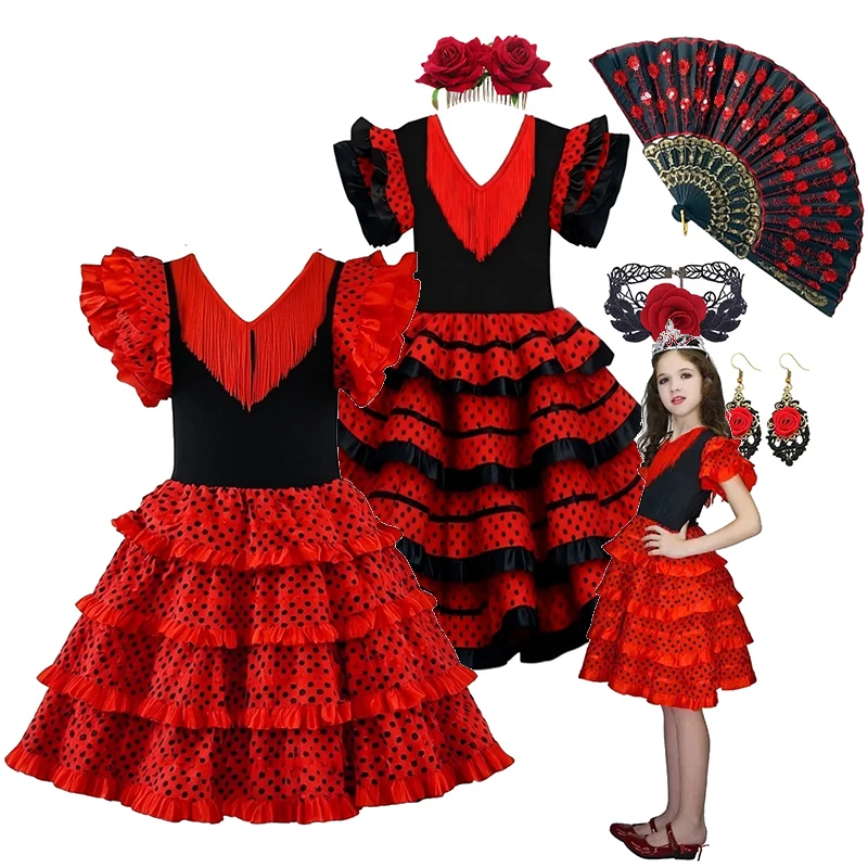 Baby Clothing Europe - Gaun Panjang Flamenco Merah Hitam untuk