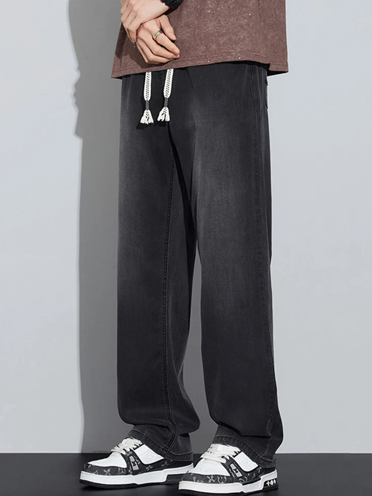 

Мужские джинсы прямого кроя в стиле ретро, новые летние американские джинсы с эластичной талией, повседневные длинные брюки, широкие брюки