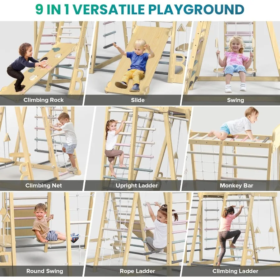 ترقية ملعب داخلي 9in1 الغابة رياضة تسلق اللعب مونتيسوري فلسفة والدورف نمط متسلق خشبي Playset مع الشريحة #3