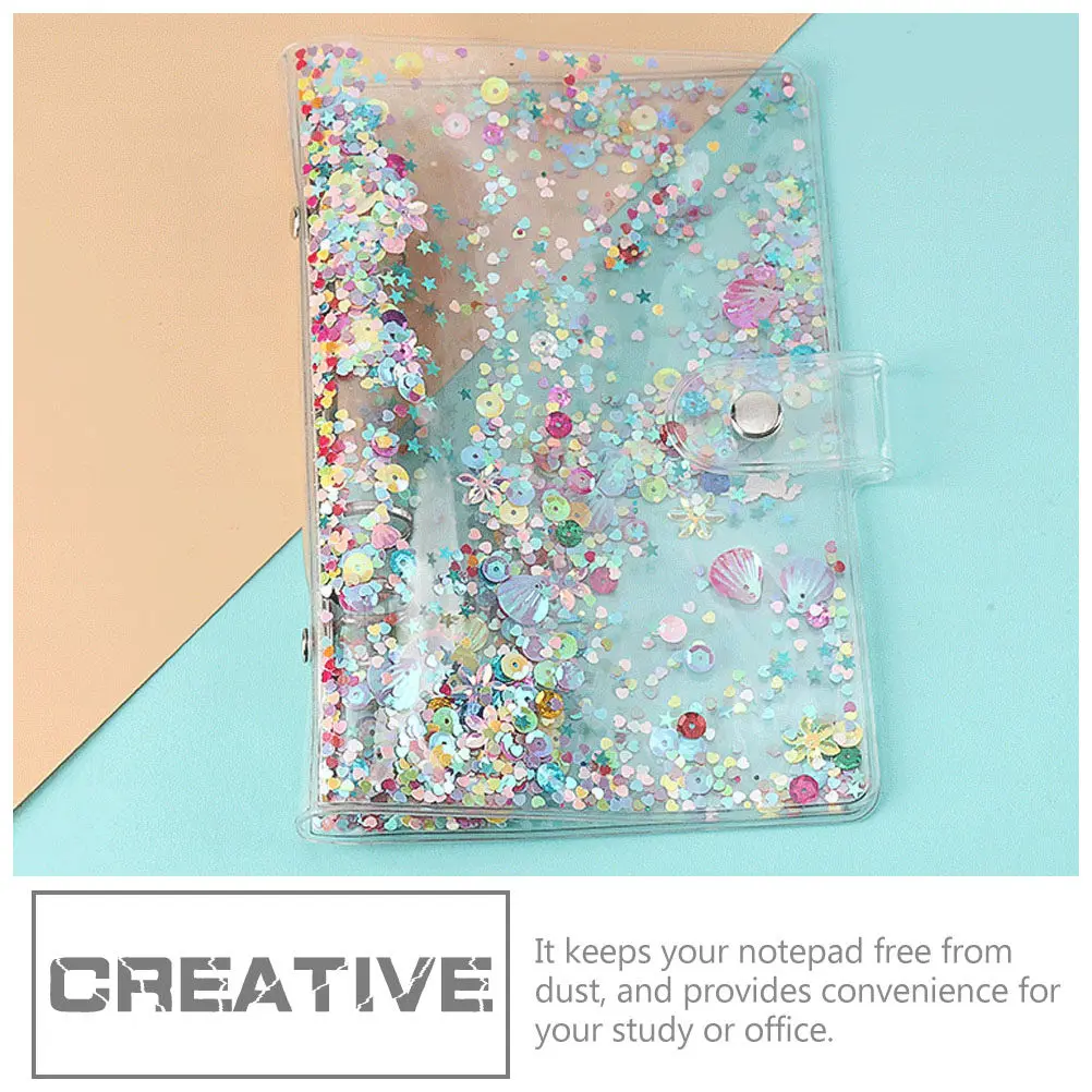 High-Durability PVC Loose-Leaf Journal Cover Shiny Sequin Surface Portable Dust-Resistant Notebook Shell for Students