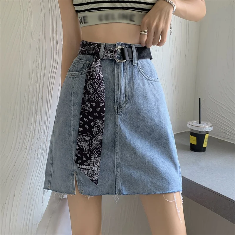 High Waist A-Line  Denim Skirt for Women Spring Autumn Open Side plus Size Bodycon Skirts Retro Sle Button Zipper