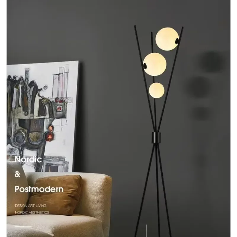 Modern Scandinavian Tripod Floor Lamp Stainless Steel Glass LED Light Minimalist Designer Standing Lamp for Living Room Decor