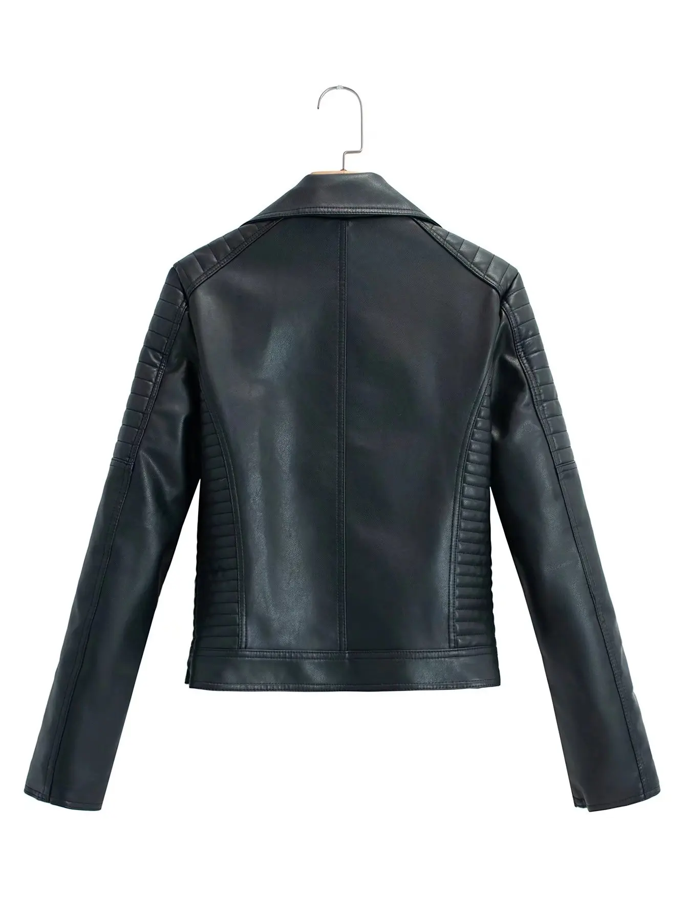 New Women Spring Autumn Black Faux Leather Jackets Zipper Basic Coat Turn-down Collar Motor Biker Jacket Slim Coat PU outerwear