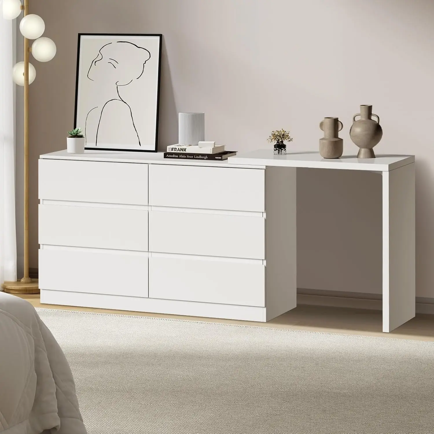 White Tallboy Storage Cabinet Dresser for Bedroom Chest of Drawers – 6 Drawer