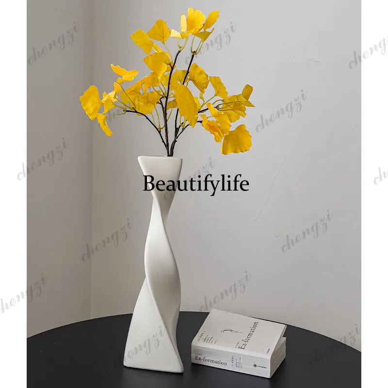 Vase ornament Living room flower arrangement ceramic light luxury high sense black art dried flower creativity