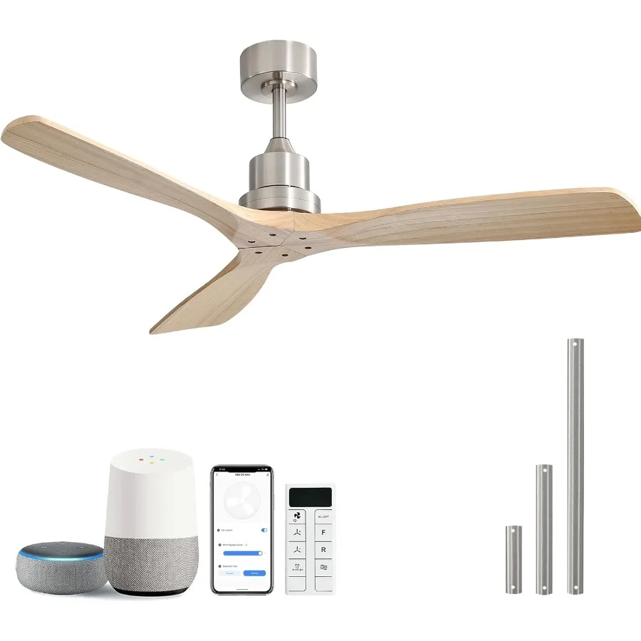 مروحة سقف ذكية مقاس 52 بوصة بدون ضوء لغرفة النوم وغرفة المعيشة والمزرعة الداخلية والفناء بتصميم حديث من الخشب الصلب مع جهاز تحكم عن بعد للتطبيق #1