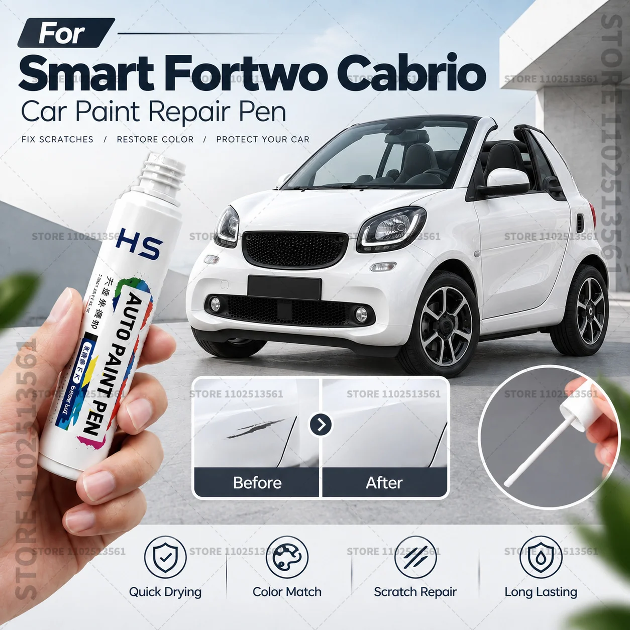 For Smart Fortwo Cabrio Car Touch Up Paint Pen for Minor Scratches Repair Waterproof Paint Marker Auto Body Repair Accessories