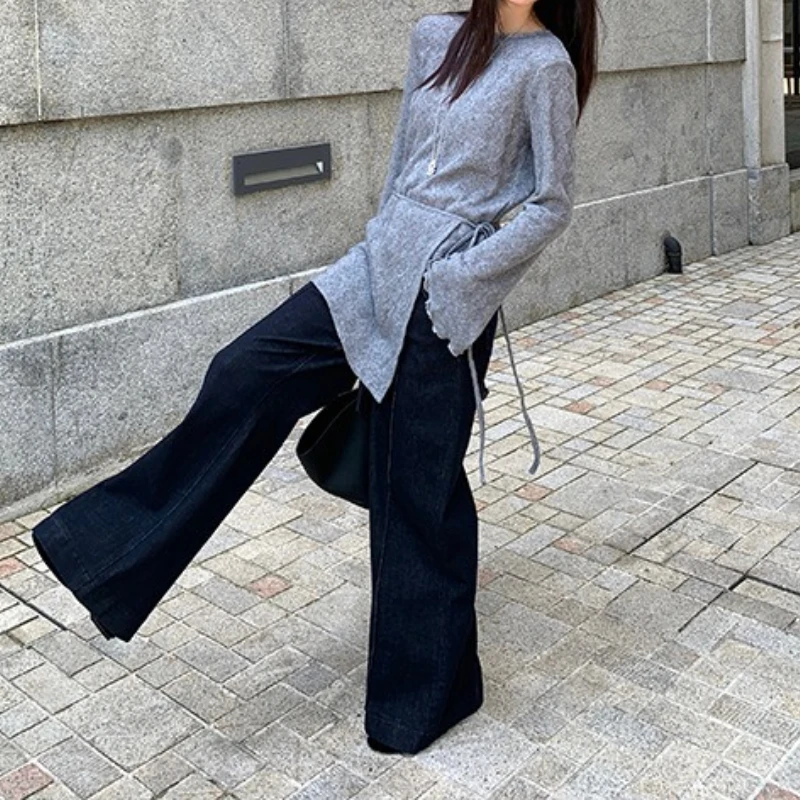 2025 Set di tende con gonna con lacci in maglione lavorato a maglia a maniche lunghe sottile leggero cavo di fascia alta con temperamento autunnale