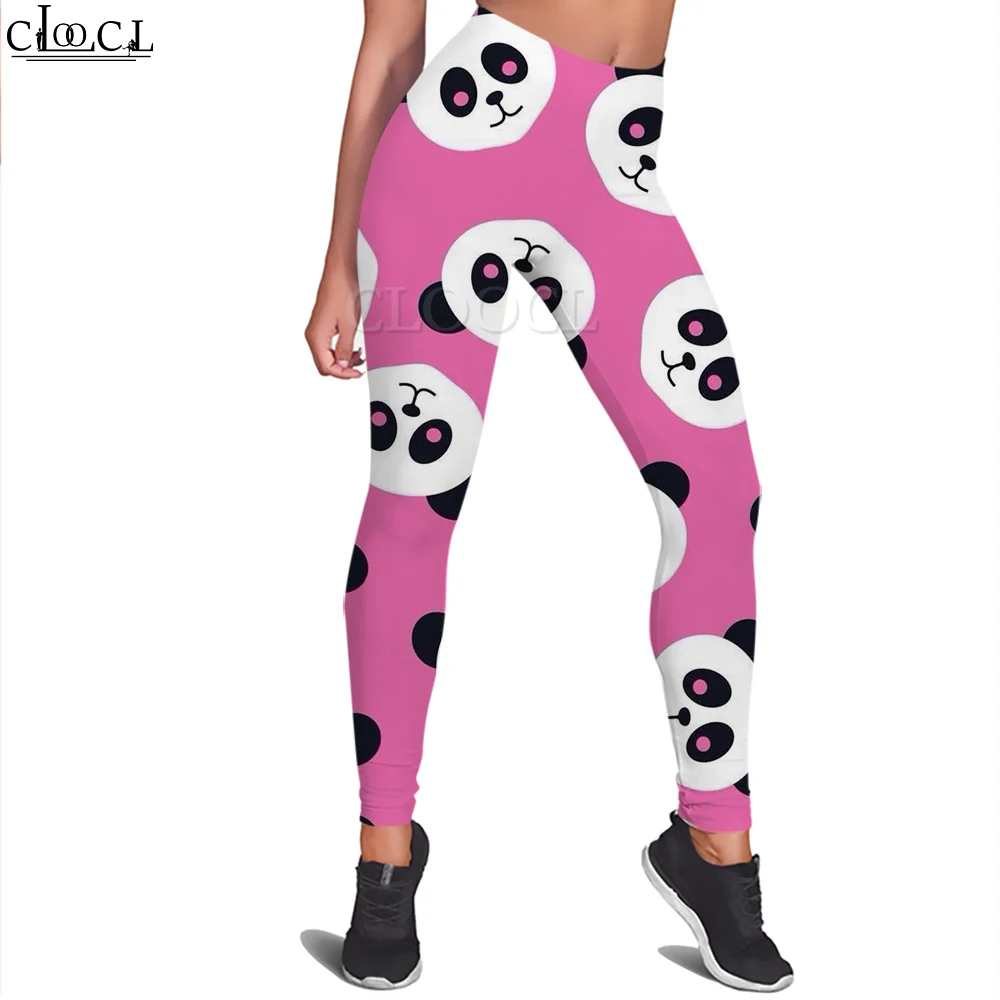 Cloocl moda rosa feminino legging bonito panda padrão 3d impresso calças de cintura alta estiramento leggings de fitness exercício moldar