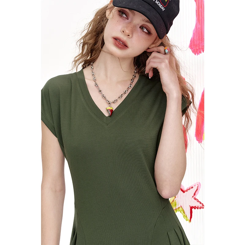 ELFSACK Lässiges, elegantes T-Shirt-Kleid mit Flügelärmeln und V-Ausschnitt für Damen