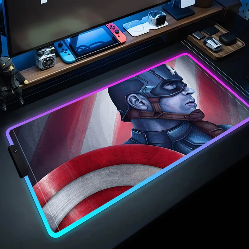 

RGB Mouse Pad C-Captain A-America Non-Slip Rubber Edge locking mousepads Game play mats notebook computer Home Decor M-Marvels