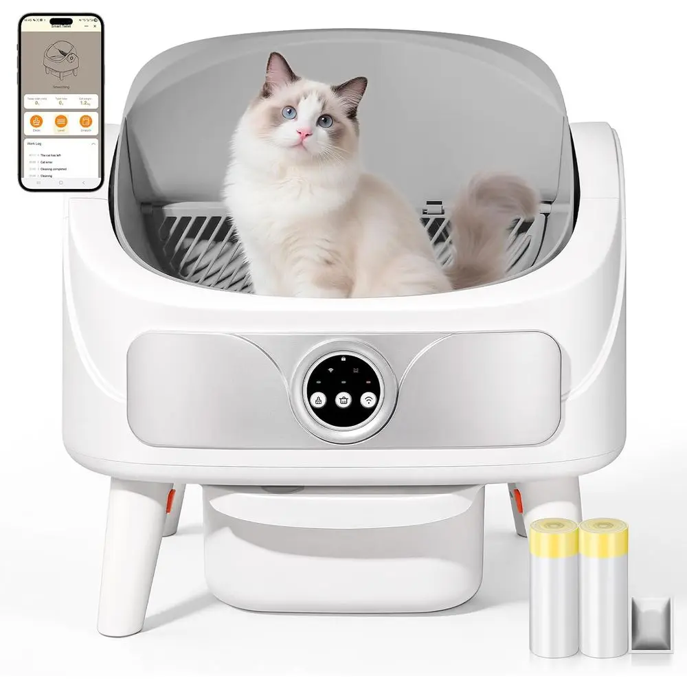 Sel Cleaning Cat Litter Box, Open-Top Automatic Litter Box or Multiple Cats, Large acity Robot, APP Control, Saety Protection, 2